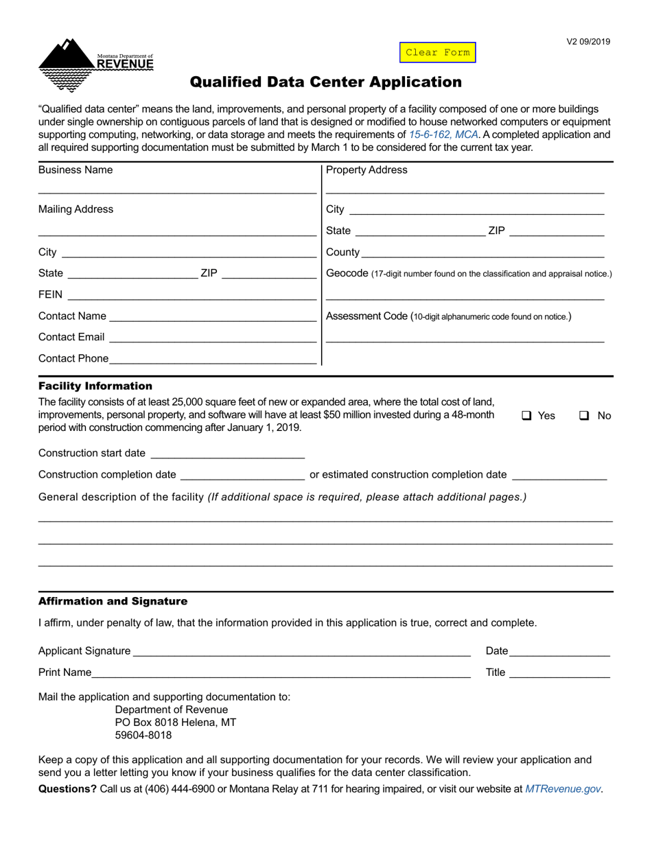 Qualified Data Center Application - Montana, Page 1