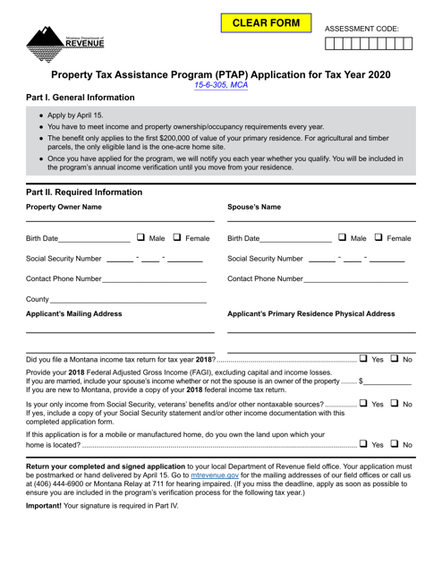 Form PTAP 2020 Printable Pdf