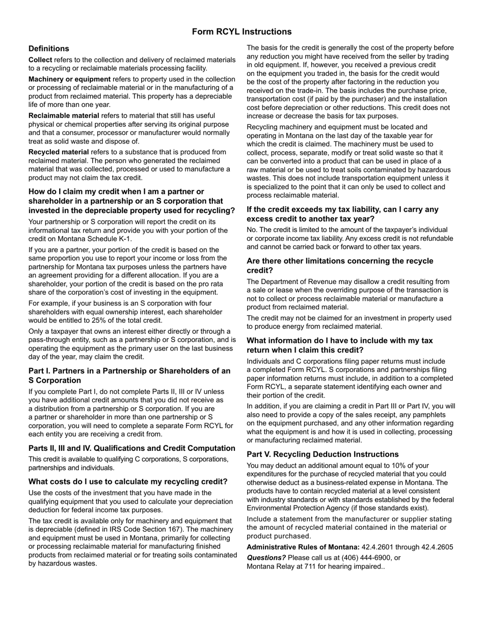Form RCYL Recycle Credit / Deduction - Montana, Page 3