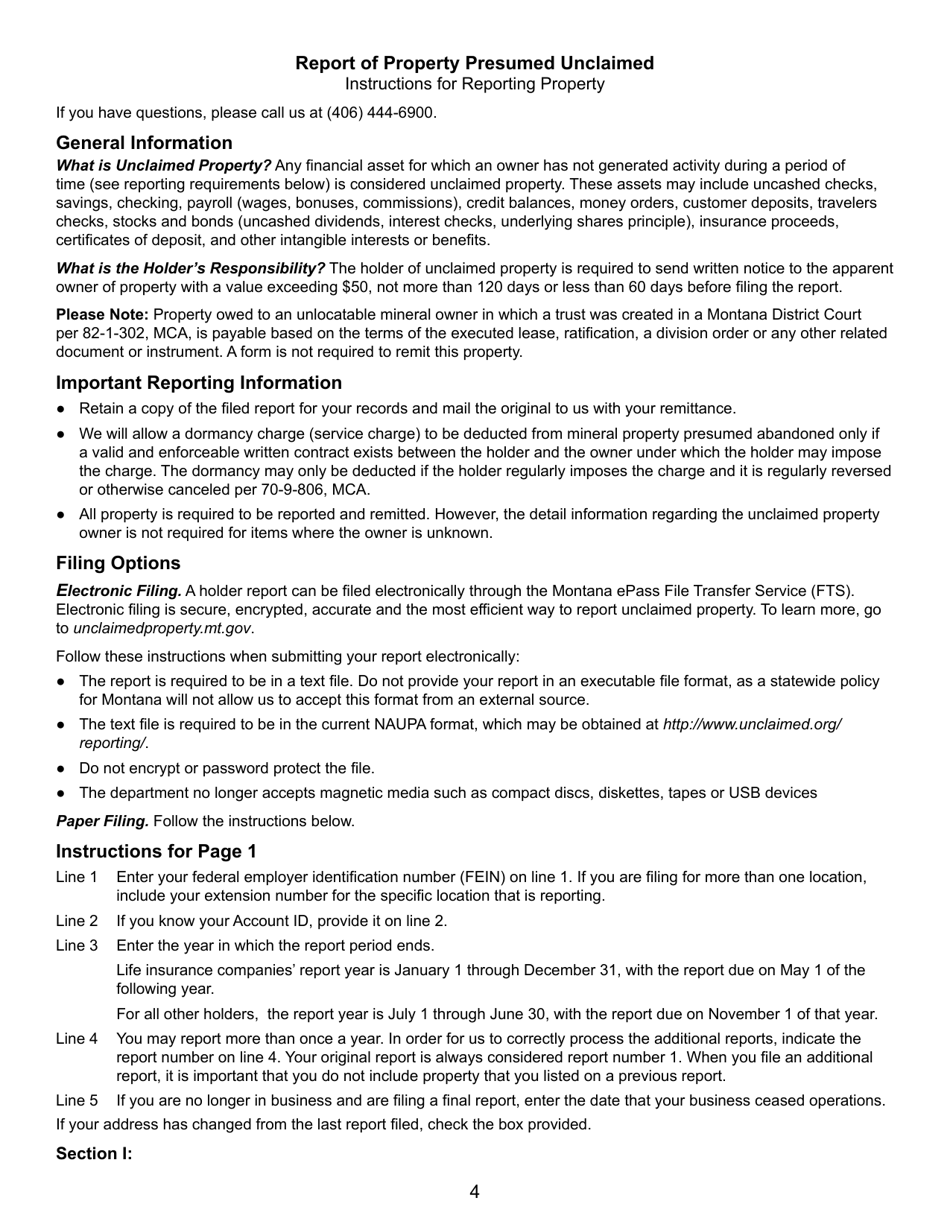 Form UCH-1 Report of Property Presumed Unclaimed - Montana, Page 4