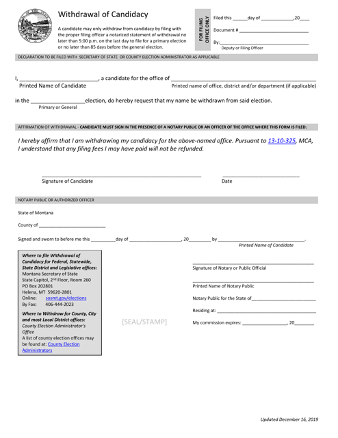 Withdrawal of Candidacy - Montana Download Pdf
