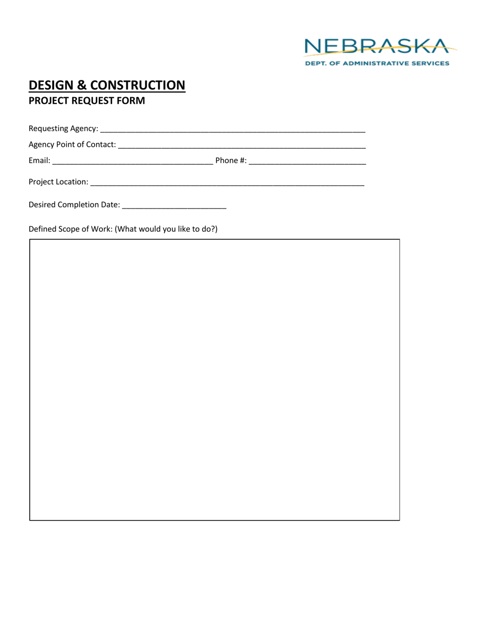 Design  Construction Project Request Form - Nebraska, Page 1