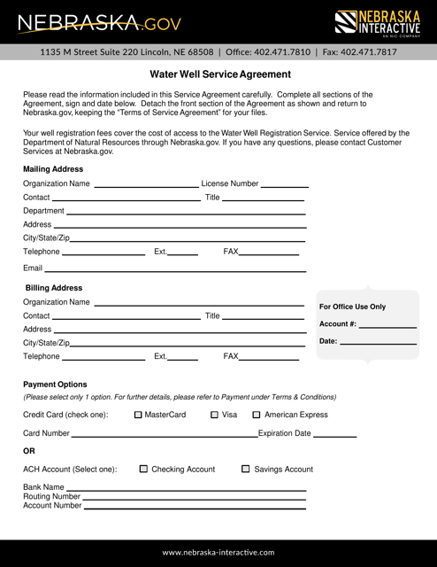 Water Well Service Agreement - Nebraska