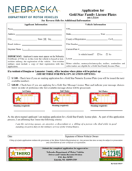 Application for Gold Star Family License Plates - Nebraska