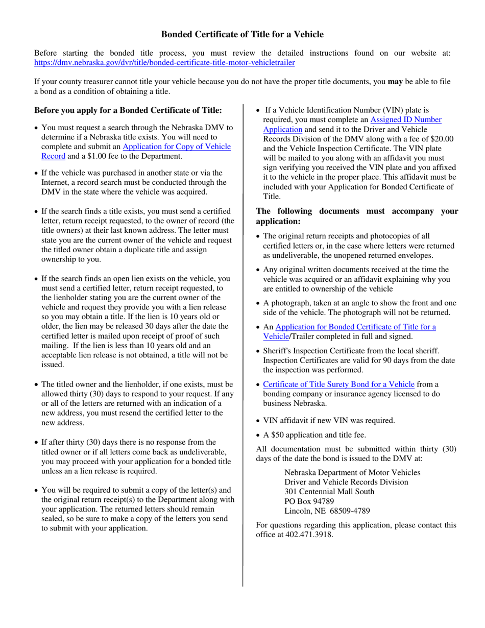 Application for Bonded Certificate of Title for a Vehicle - Nebraska, Page 2