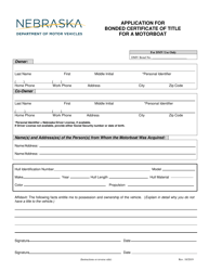 Application for Bonded Certificate of Title for a Motorboat - Nebraska