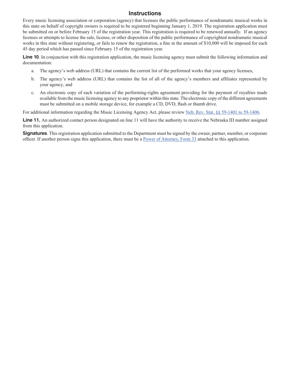 Form 20M Music Licensing Agency Registration Application - Nebraska, Page 2