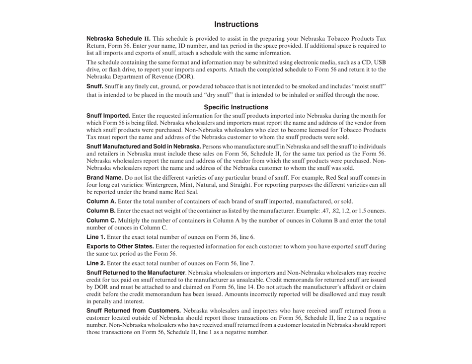 Form 56 Schedule II Snuff Imported or Manufactured and Exported - Nebraska, Page 2