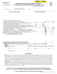 Form 64 Nebraska and County Lodging Tax Return - Nebraska