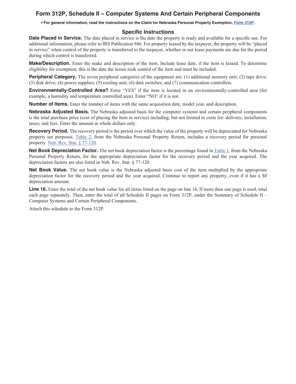 Form 312P Schedule II Computer Systems and Certain Peripheral Components - Nebraska, Page 2