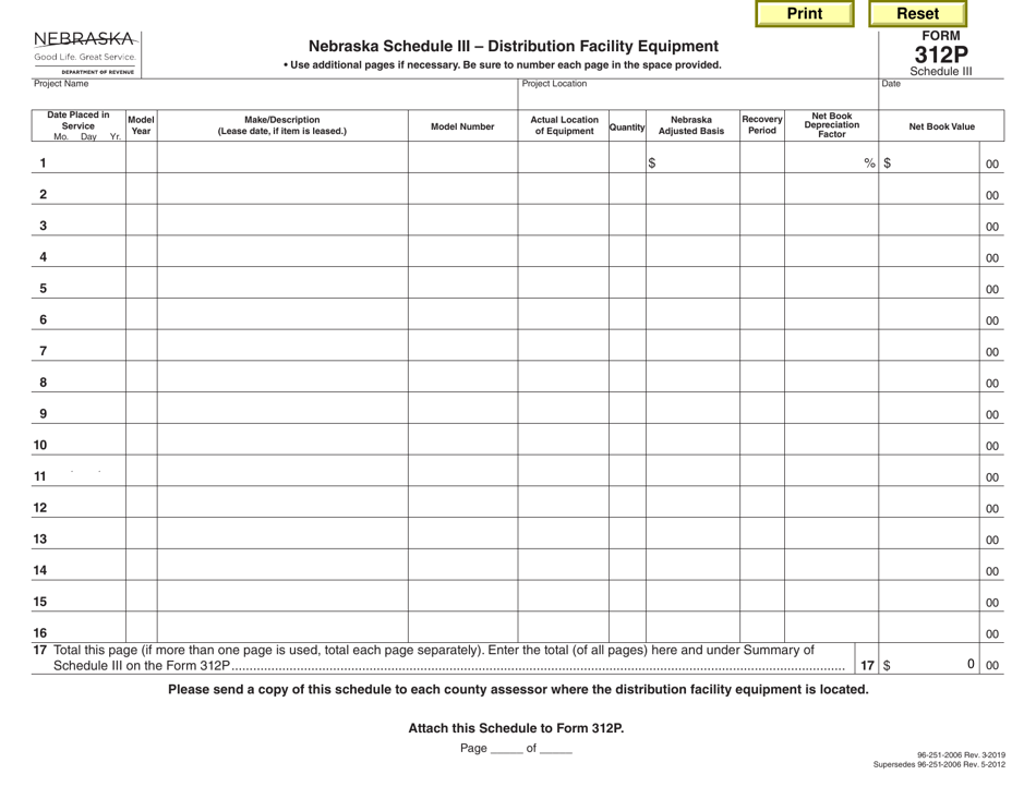 Form 312P Schedule III Distribution Facility Equipment - Nebraska, Page 1