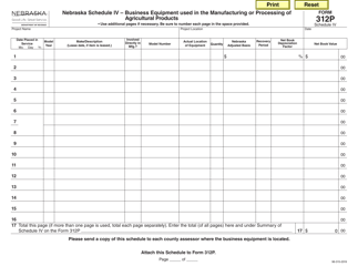 Document preview: Form 312P Schedule IV Business Equipment Used in the Manufacturing or Processing of Agricultural Products - Nebraska