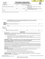 Document preview: Form 453 Exemption Application for Honorably Discharged Disabled Veterans - Nebraska
