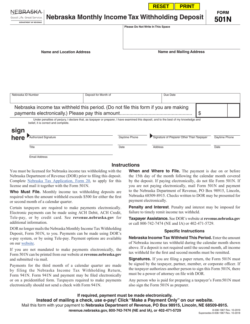 Form 501N Download Fillable PDF or Fill Online Nebraska Monthly Income ...