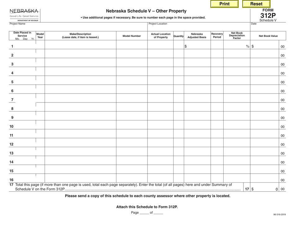 Form 312P Schedule V Other Property - Nebraska, Page 1