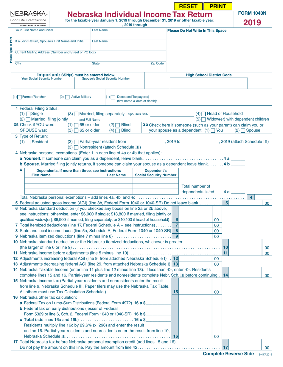 Form 1040N Nebraska Individual Income Tax Return - Nebraska, Page 1