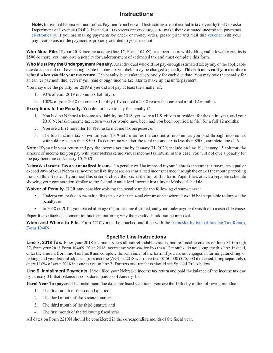 Form 2210N Individual Underpayment of Estimated Tax - Nebraska, Page 2