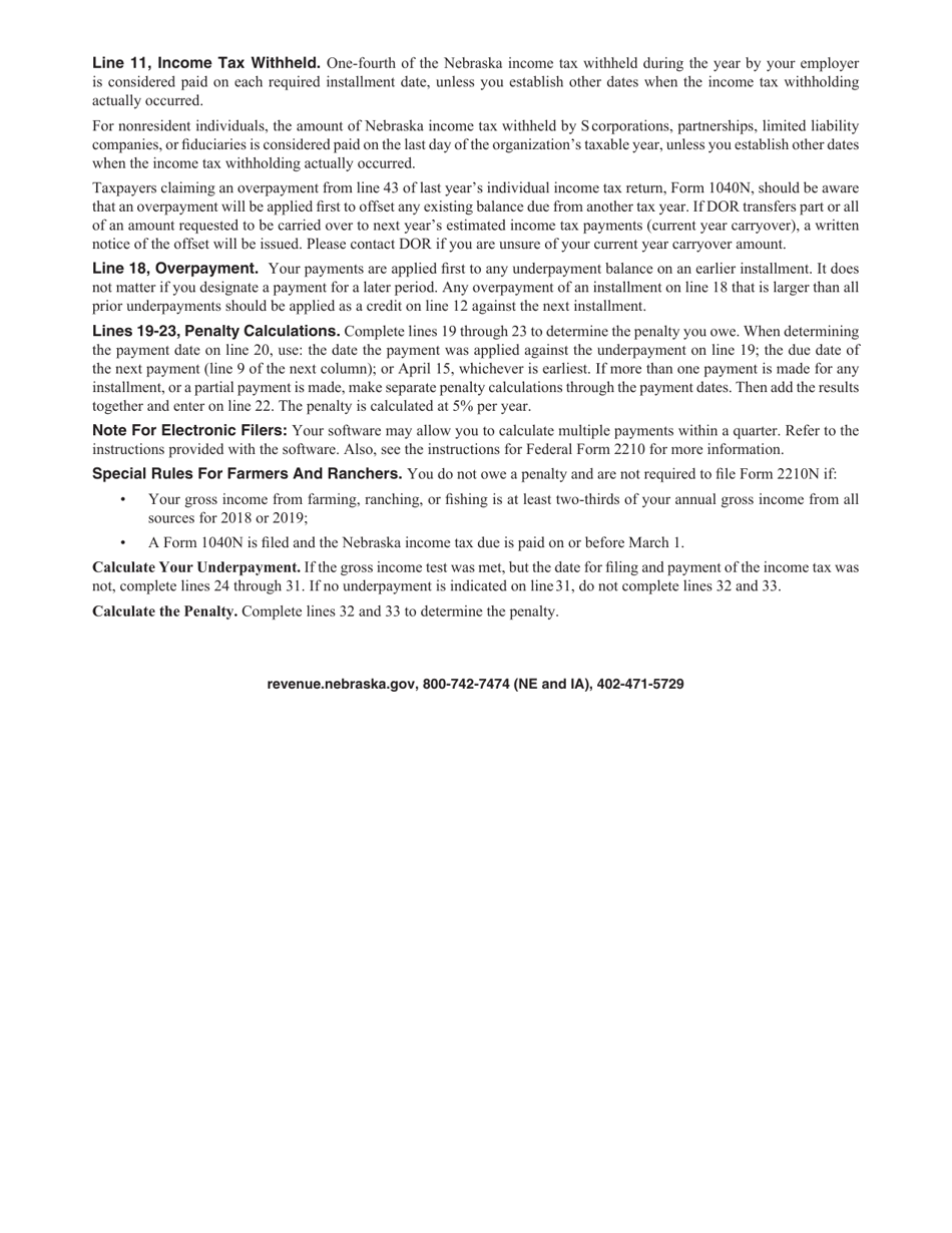 Form 2210N Individual Underpayment of Estimated Tax - Nebraska, Page 3
