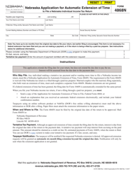 Document preview: Form 4868N Nebraska Application for Automatic Extension of Time to File a Nebraska Individual Income Tax Return - Nebraska