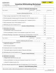 Incentive Withholding Worksheet - Nebraska