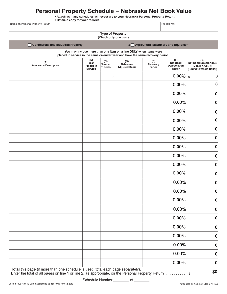Personal Property Return - Nebraska Net Book Value - Nebraska, Page 2