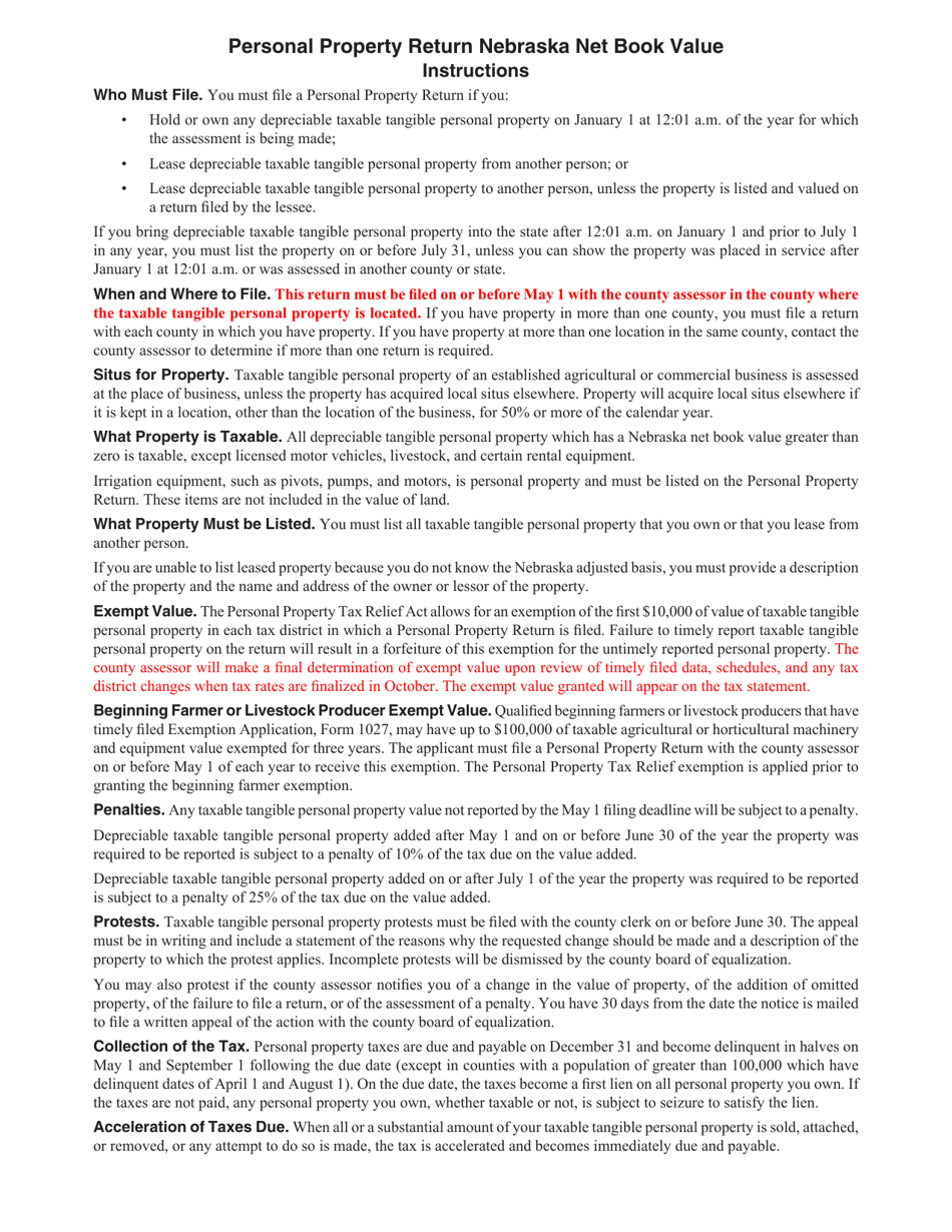 Personal Property Return - Nebraska Net Book Value - Nebraska, Page 3