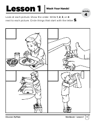 &quot;Wash Your Hands Kids Worksheet - Activity 4, Lesson 1, Discover My Plate Workbook for Students (Kindergarten)&quot;