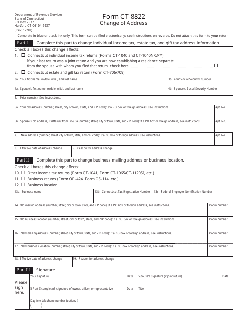 Form CT-8822  Printable Pdf