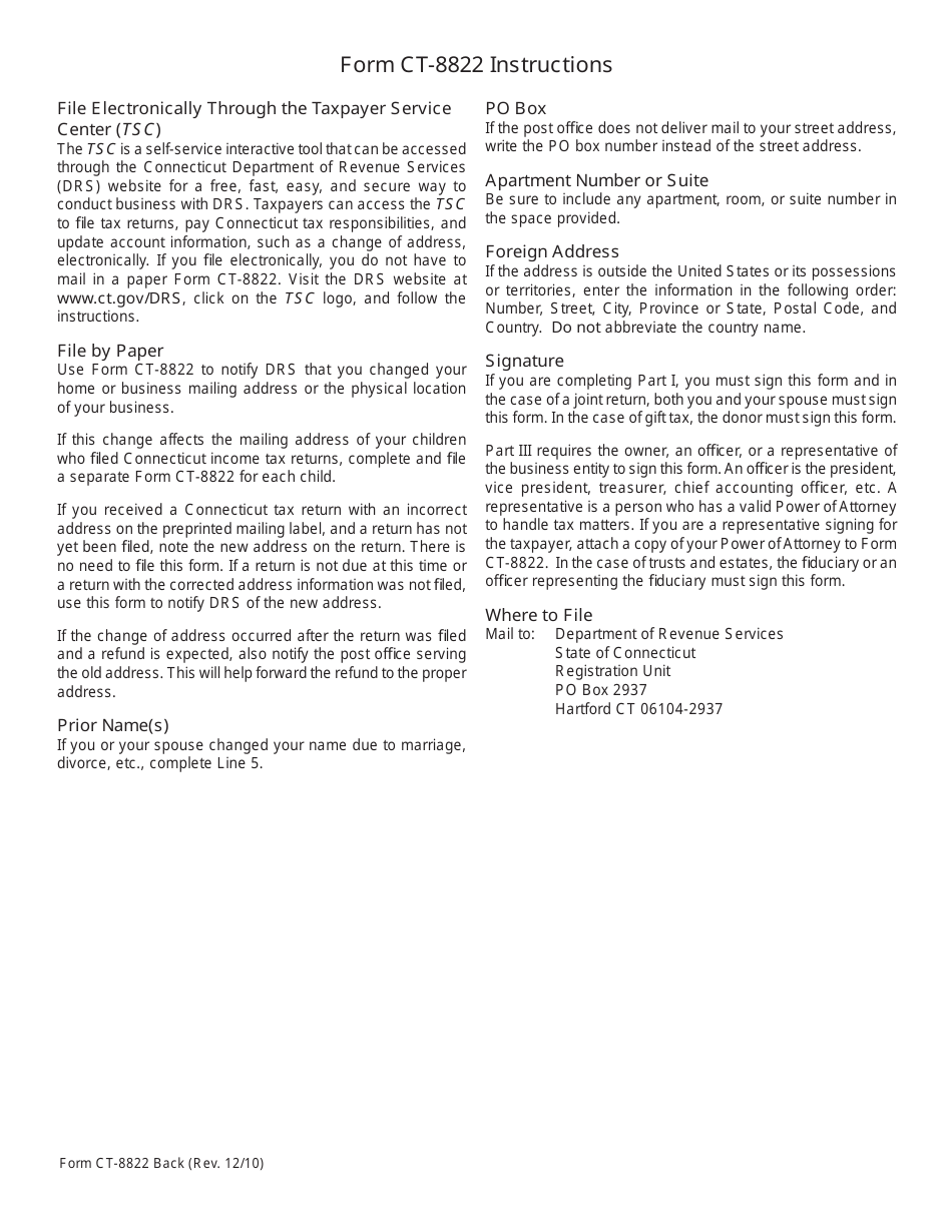 Form CT-8822 Change of Address - Connecticut, Page 2