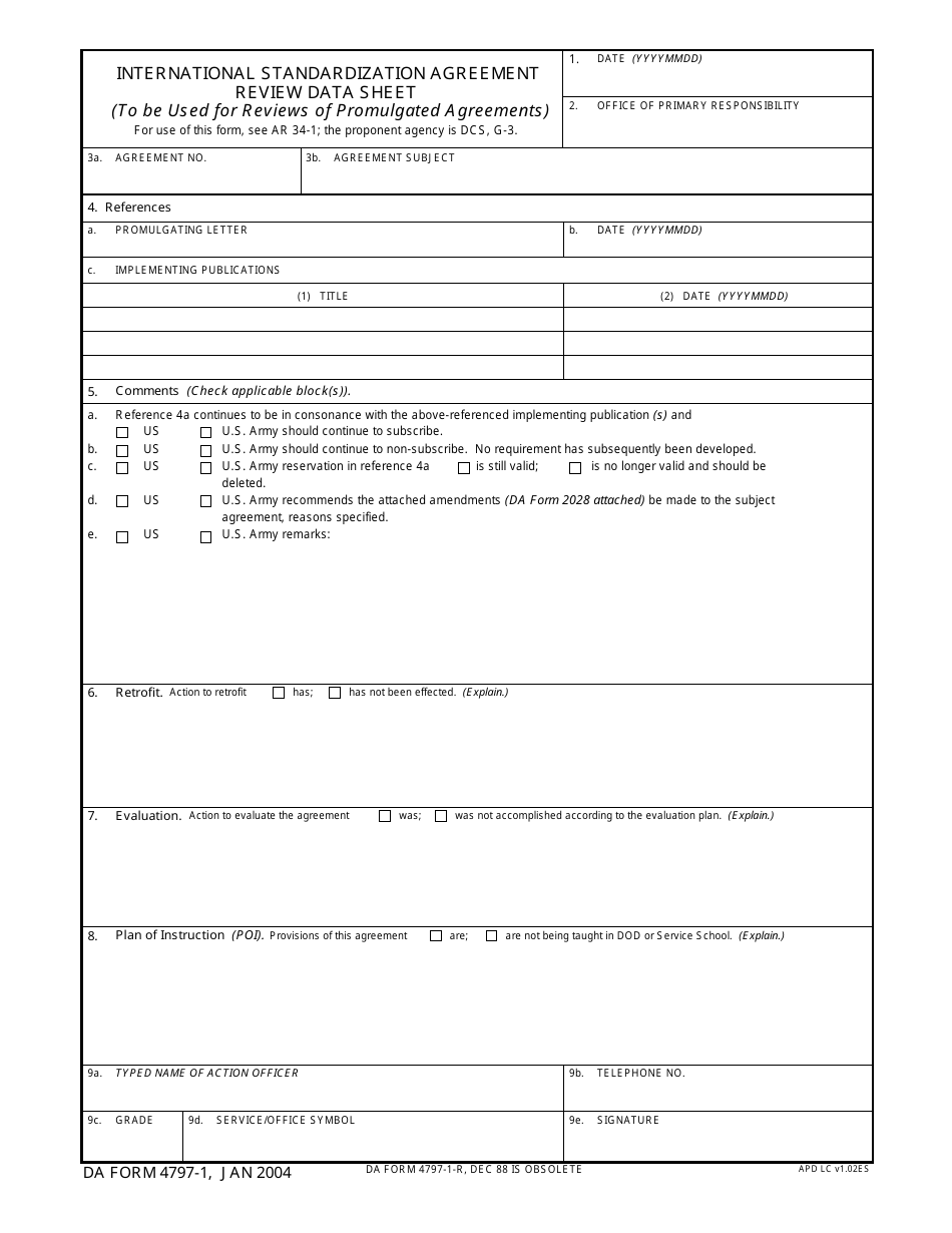DD Form 4797-1 International Standardization Agreement Review Data Sheet, Page 1