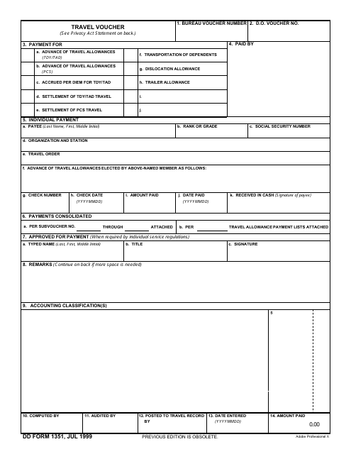 DD Form 1351 Printable Pdf