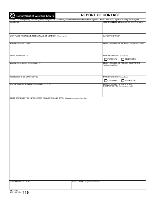 VA Form 119 Report of Contact