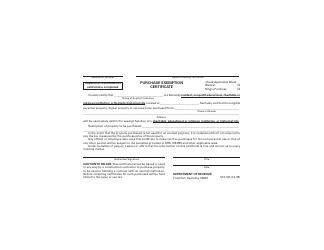 Form 51A126 &quot;Purchase Exemption Certificate&quot; - Kentucky
