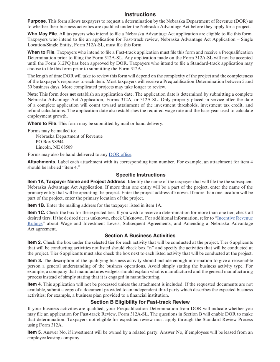 Form 312PQ Nebraska Advantage Act Business Activity Prequalification - Nebraska, Page 3