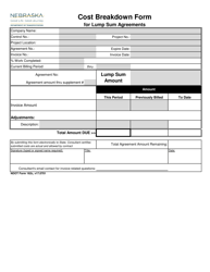 NDOT Form 162C &quot;Cost Breakdown Form for Lump Sum Agreements&quot; - Nebraska
