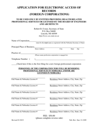 Application for Electronic Access of Records (Foreign Corporations) - Nebraska