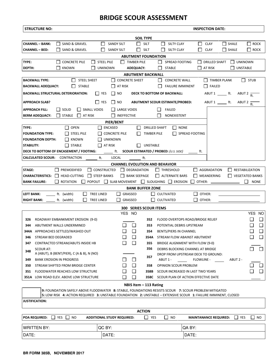 BR Form 385B Download Printable PDF or Fill Online Bridge Scour ...