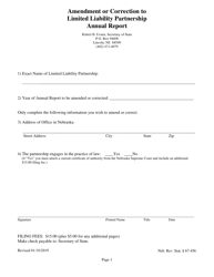 Document preview: Amendment or Correction to Limited Liability Partnership Annual Report - Nebraska