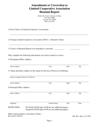 Amendment or Correction to Limited Cooperative Association Biennial Report - Nebraska