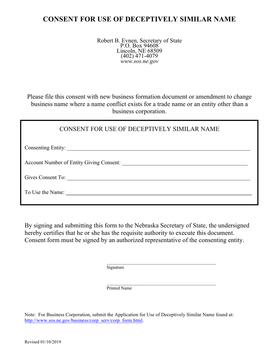 Consent for Use of Deceptively Similar Name - Nebraska, Page 1