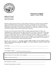 Document preview: Statement of Complaint Against a Notary Public - Nebraska