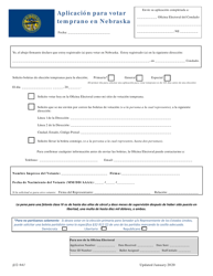 Document preview: Aplicacion Para Votar Temprano En Nebraska - Nebraska (Spanish)