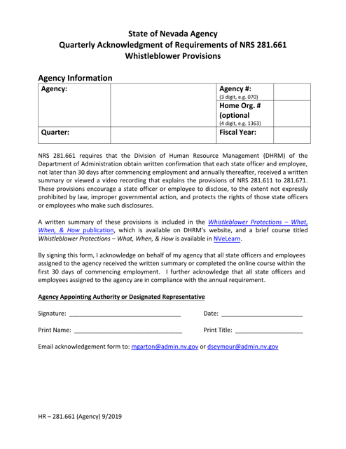 Form HR-281.661 AGENCY  Printable Pdf
