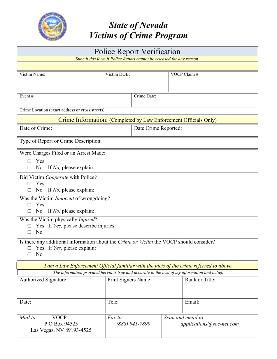 Police Report Verification - Nevada, Page 1