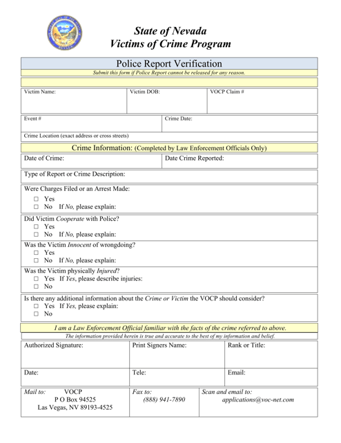 Police Report Verification - Nevada Download Pdf