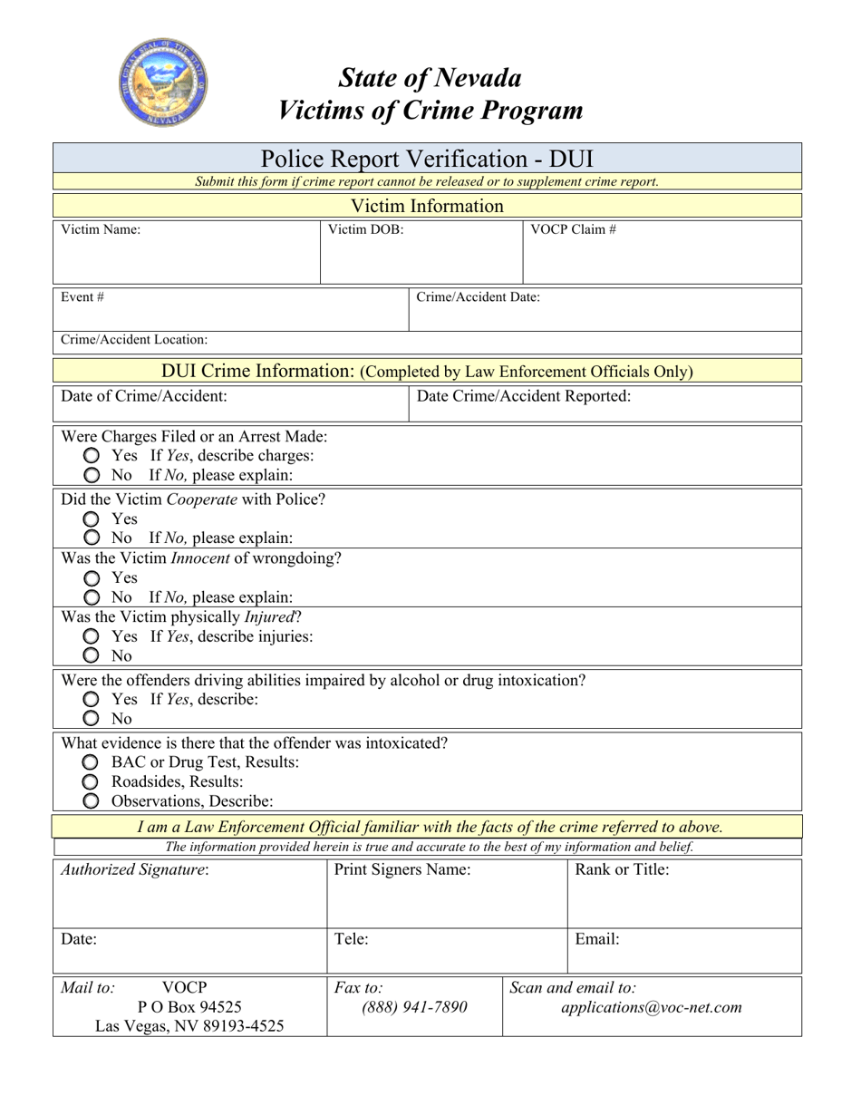 Police Report Verification - Dui - Nevada, Page 1