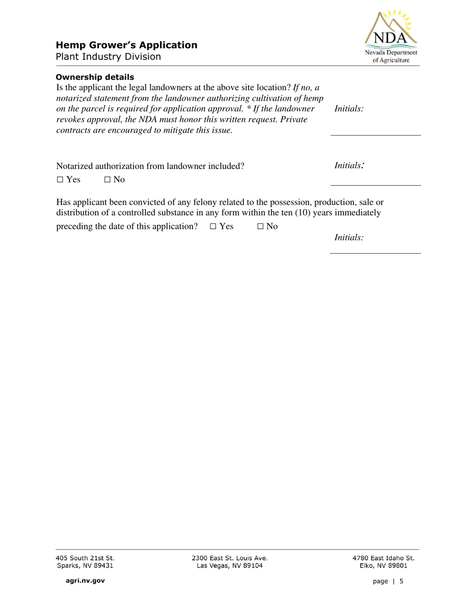 Hemp Growers Application - Nevada, Page 5