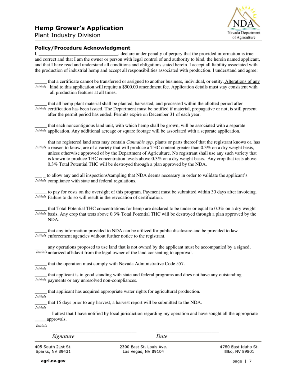 Hemp Growers Application - Nevada, Page 7