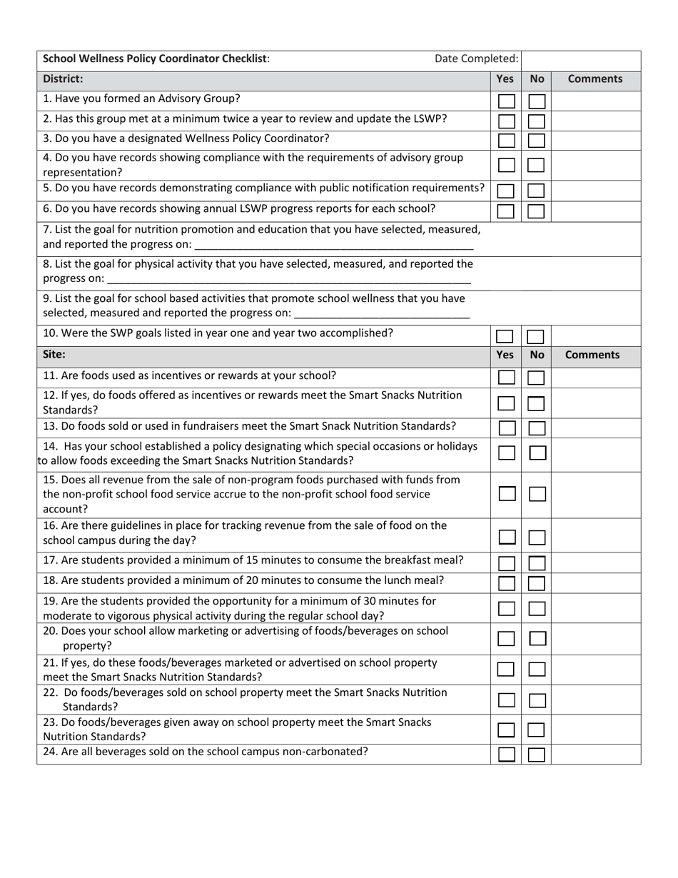 Nevada School Wellness Policy Coordinator Checklist - Fill Out, Sign ...