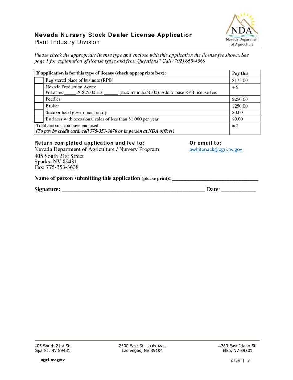 Nevada Nevada Nursery Stock Dealer License Application Fill Out, Sign